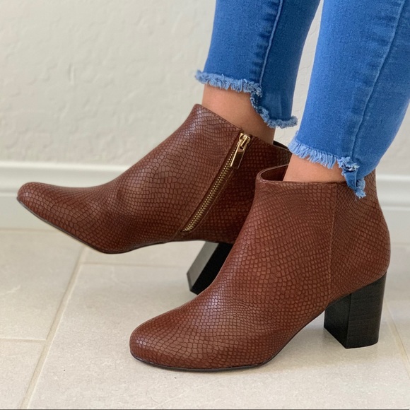 cognac block heel booties